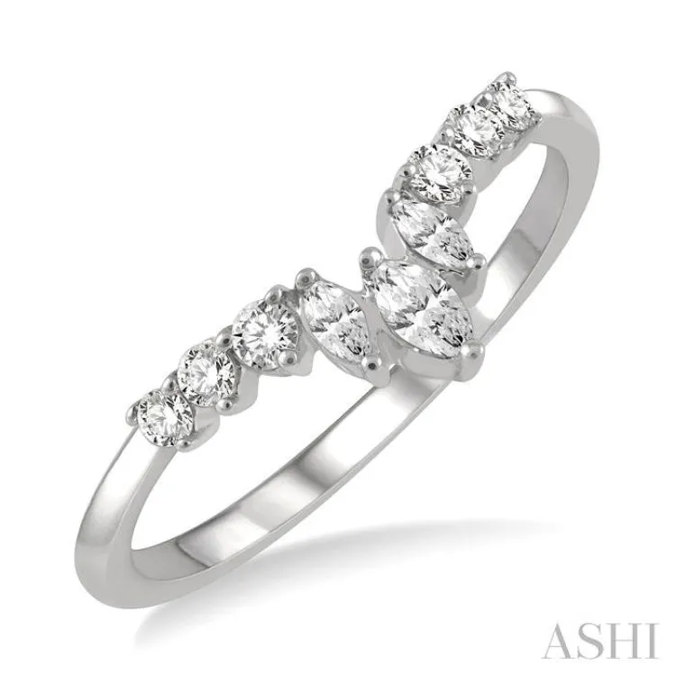 1/3 Ctw Chevron Asymmetric Marquise and Round Cut Diamond Fashion Ring in 14K White Gold