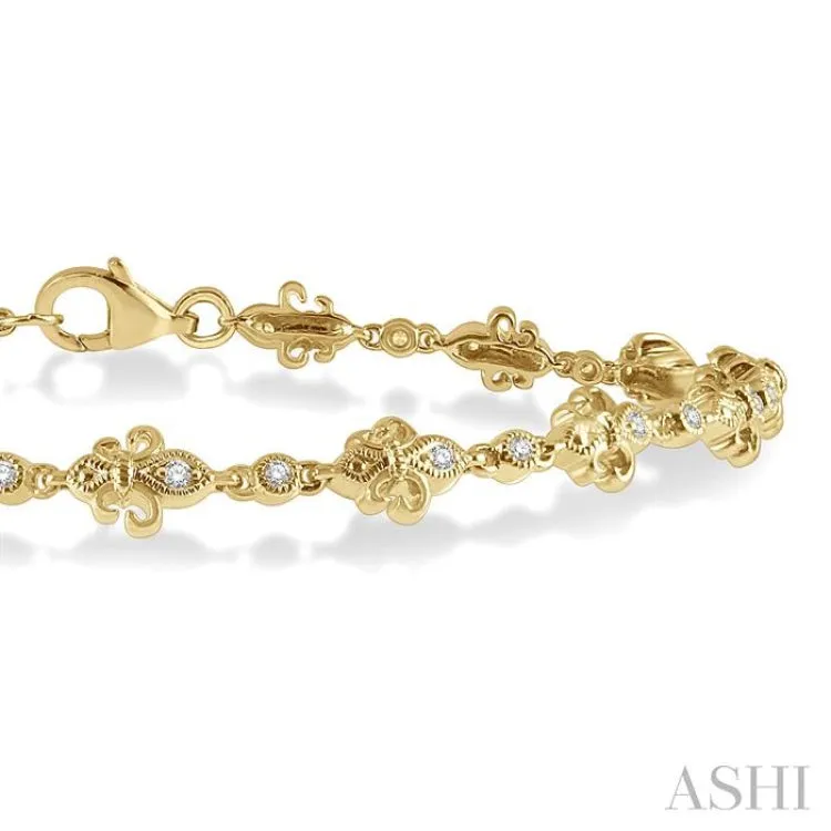 1/3 Ctw Fleur De Lis Round Cut Diamond Link Bracelet in 10K Yellow Gold