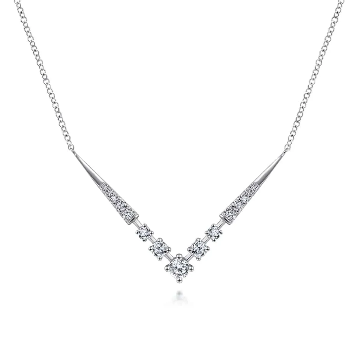 14K White Gold Diamond Chevron Necklace - NK6188W45JJ