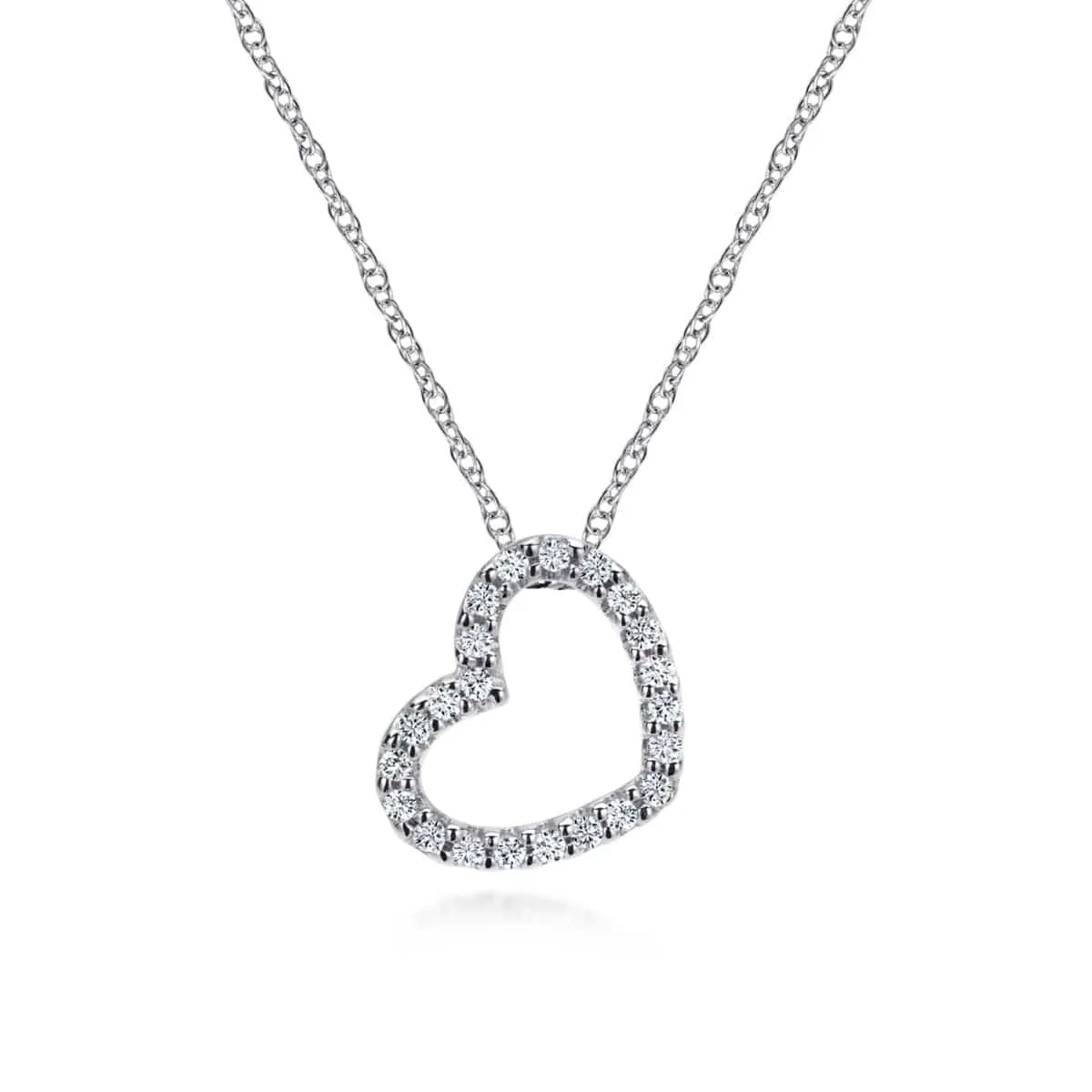 14K White Gold Pavé Diamond Open Heart Necklace - NK2239W45JJ