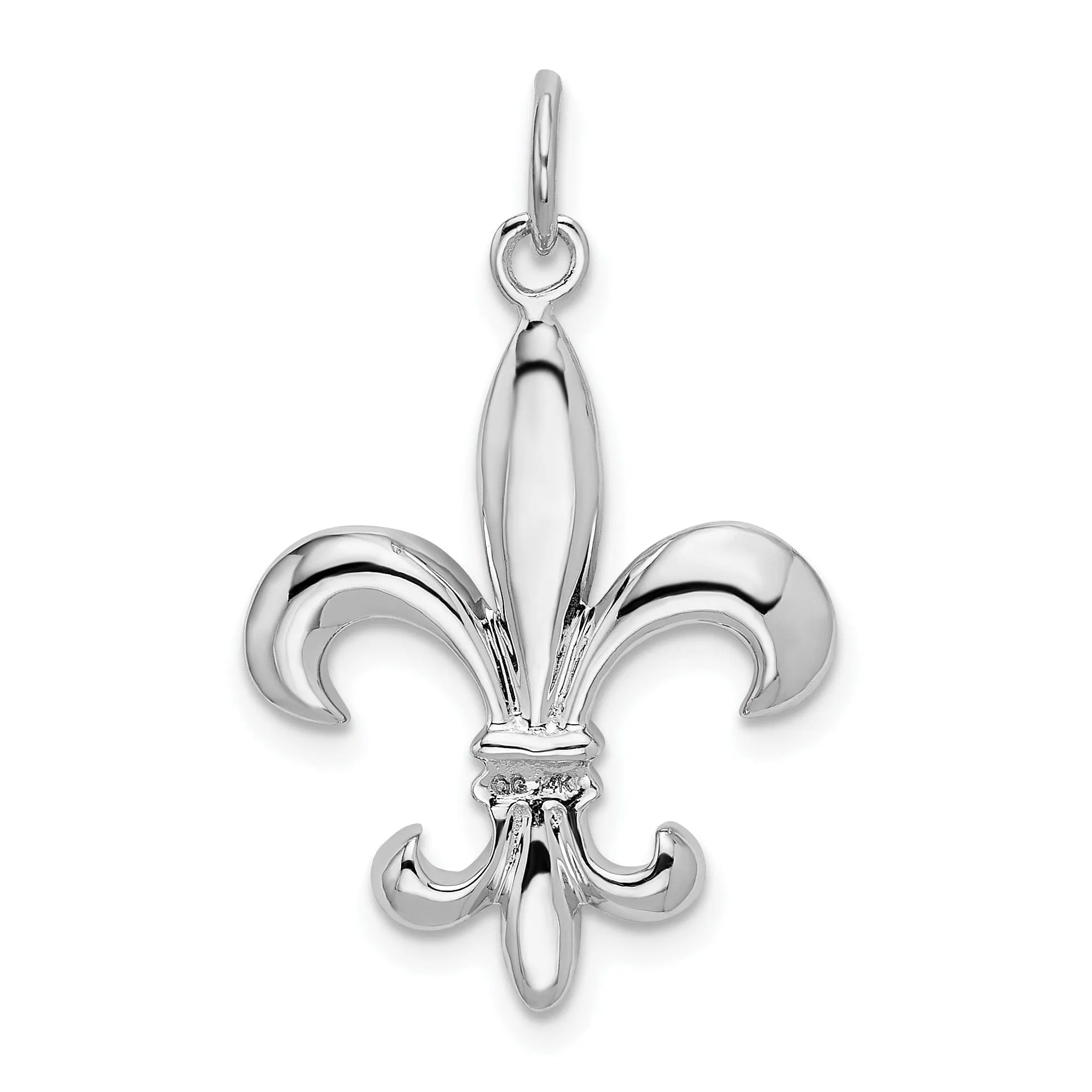 14K White Gold Polished Finish 3-Dimensional Mens Fleur-de-Lis Design Charm Pendant