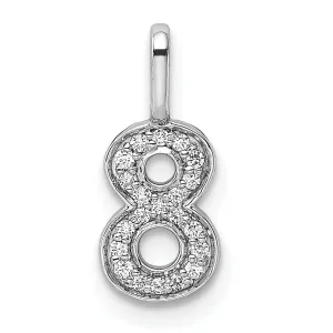 14k White Gold Polished Finish with Diamonds Womens Number 8 Charm Pendant