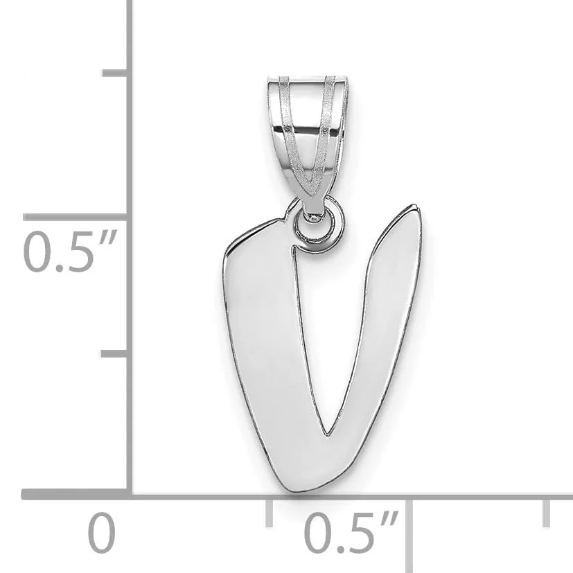 14k White Gold Script Design Letter V Initial Pendant