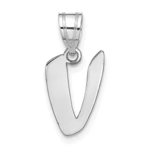 14k White Gold Script Design Letter V Initial Pendant