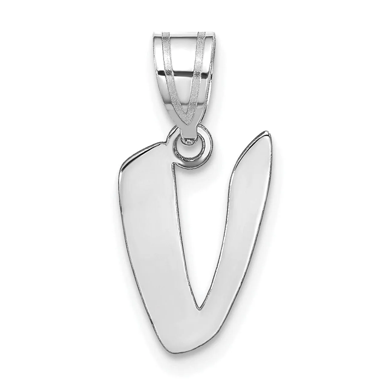 14k White Gold Script Design Letter V Initial Pendant