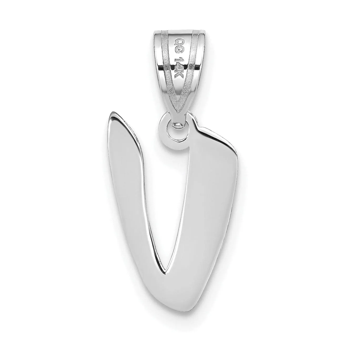 14k White Gold Script Design Letter V Initial Pendant