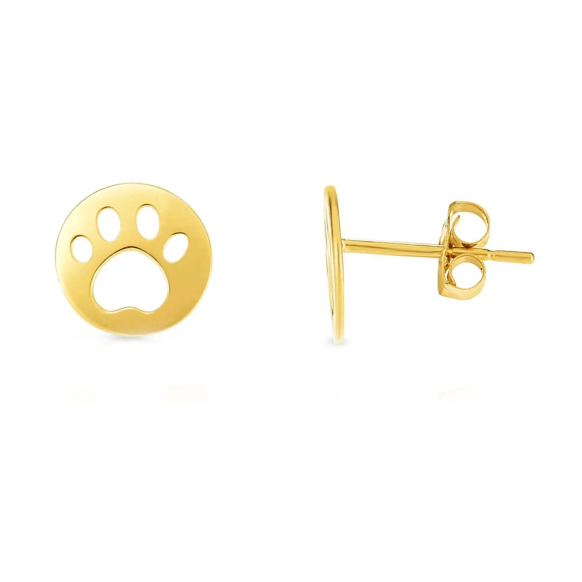 14k Yellow Gold Cat Pow Stud Earrings