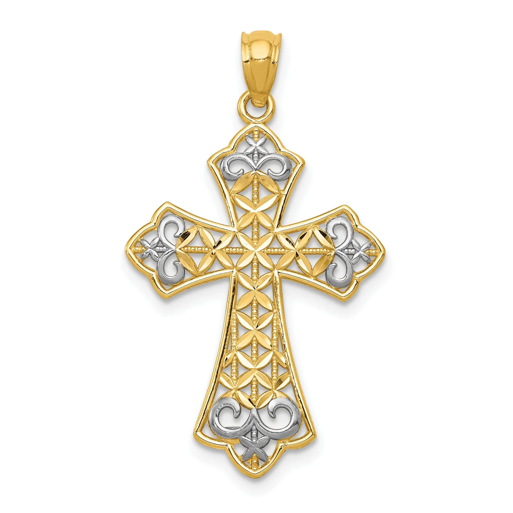 14k Yellow Gold Polished Filigree Cross Pendant