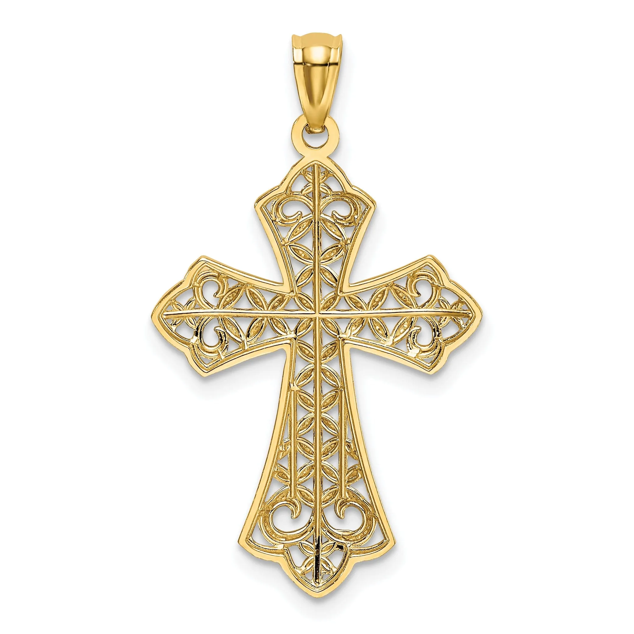 14k Yellow Gold Polished Filigree Cross Pendant