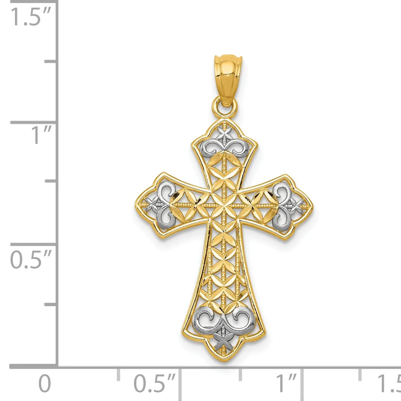 14k Yellow Gold Polished Filigree Cross Pendant