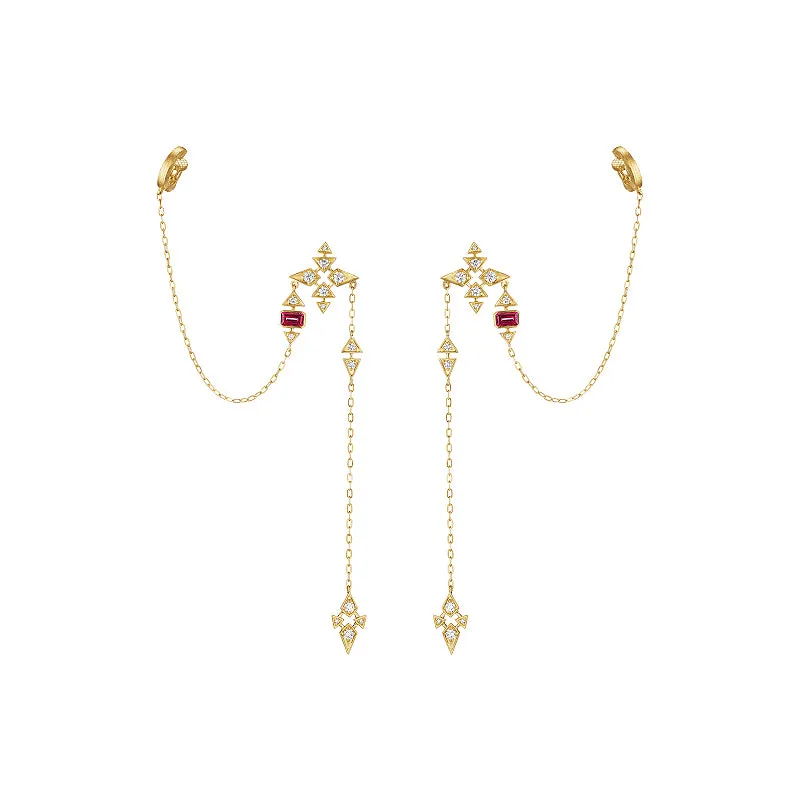 18k Onsa Yellow Gold Earring With 0.70 Cts Vs-Gh Diamonds  And Rhodolite