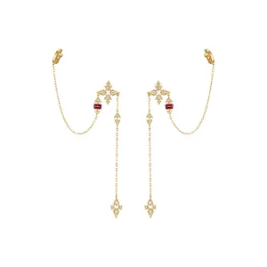 18k Onsa Yellow Gold Earring With 0.70 Cts Vs-Gh Diamonds  And Rhodolite