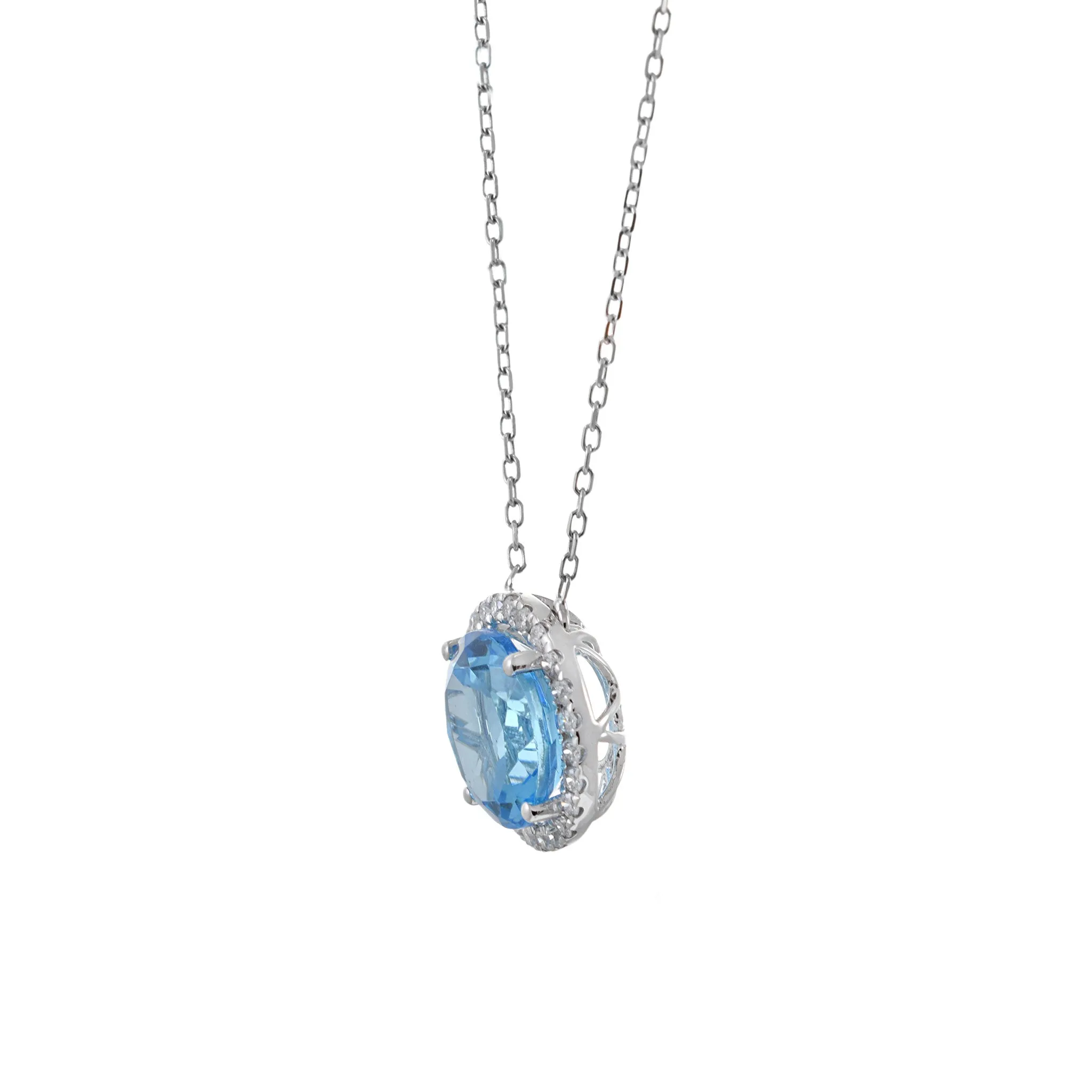 18KT White Gold Blue Topaz And Diamond Necklace