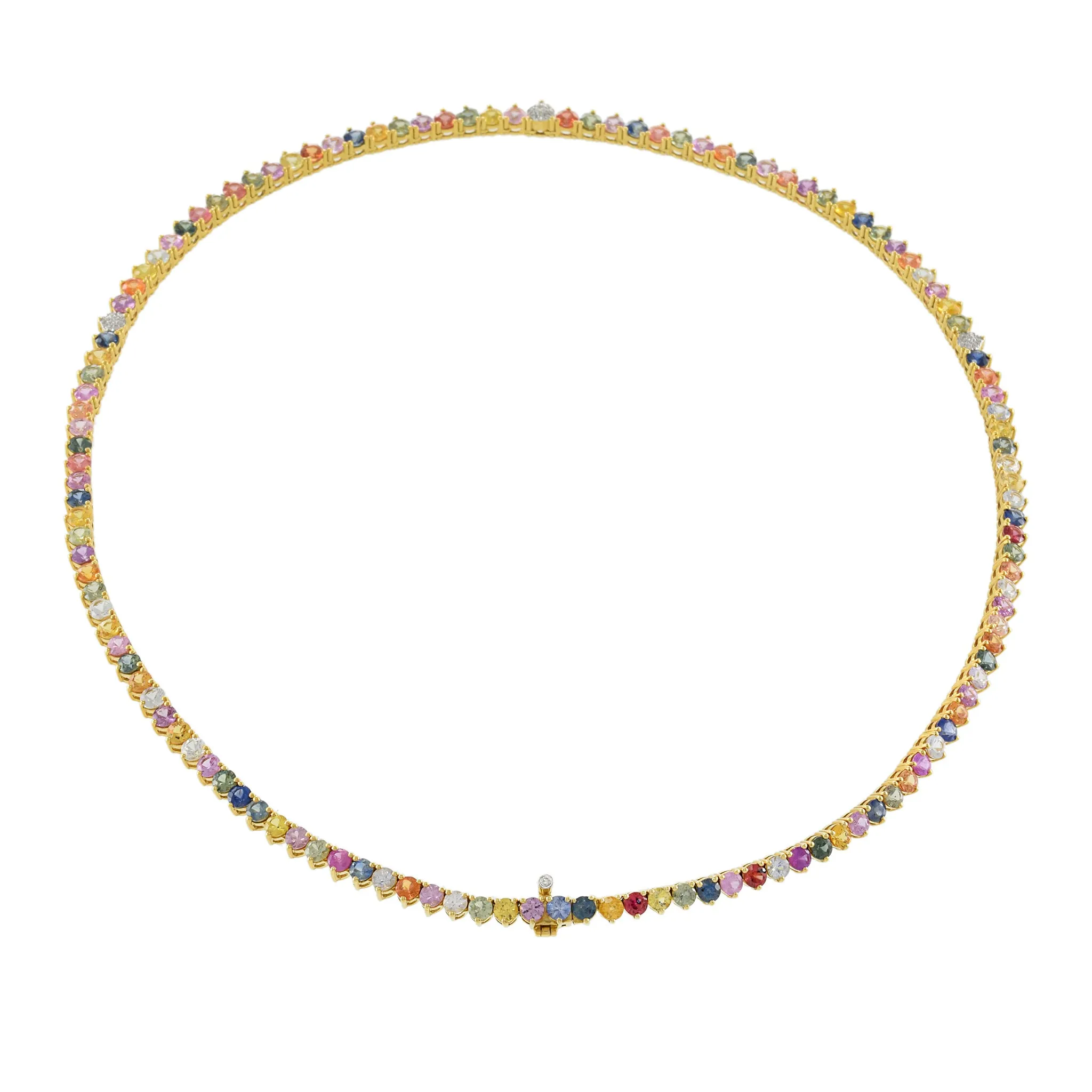 18KT Yellow Gold Multi-Color Sapphire and Diamond Tennis Necklace