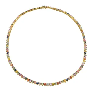 18KT Yellow Gold Multi-Color Sapphire and Diamond Tennis Necklace