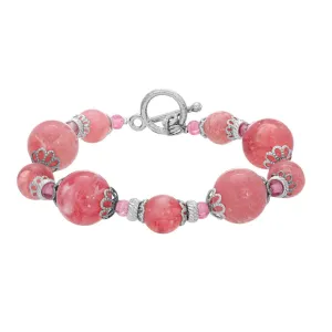 1928 Jewelry Roseate Paradise Oval Coral Quartz Stone & Pink Crystals Toggle Bracelet