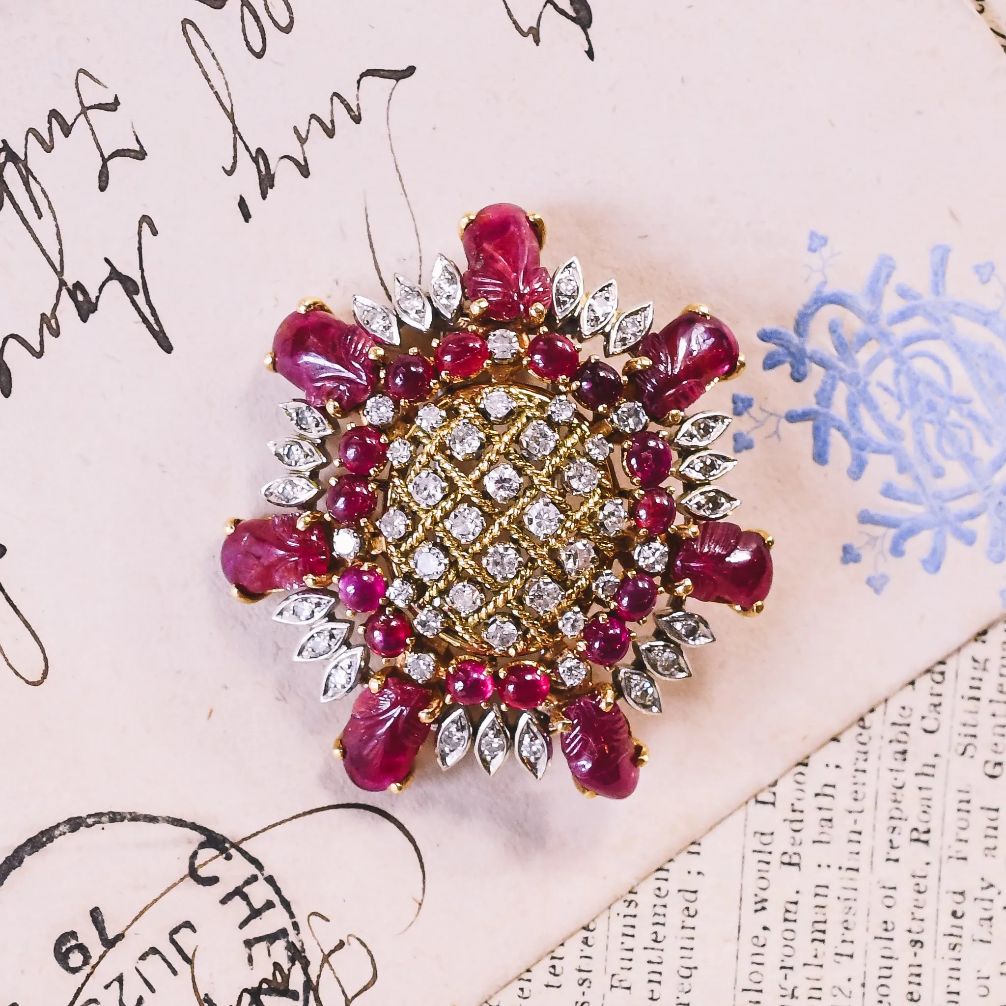 1960s Boucheron Ruby & Diamond Statement Brooch