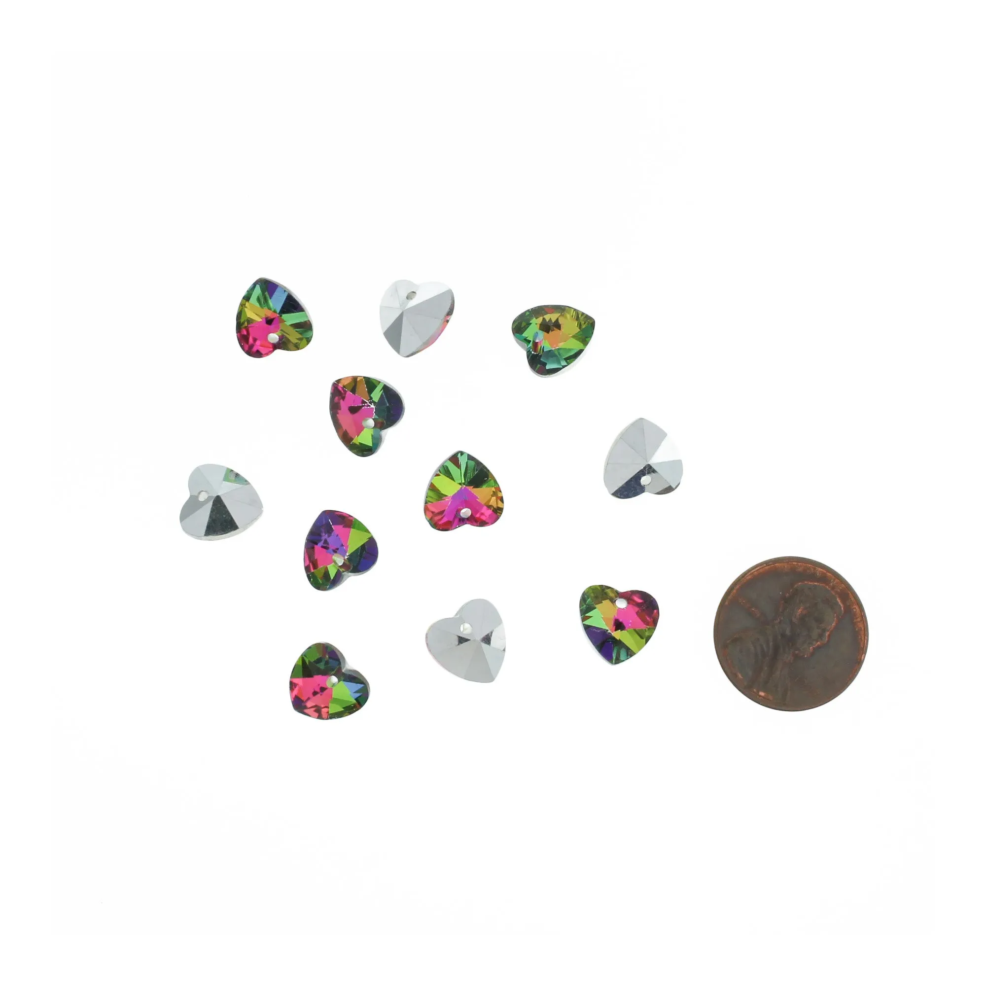 20 Rainbow Heart Glass Charms - Z259