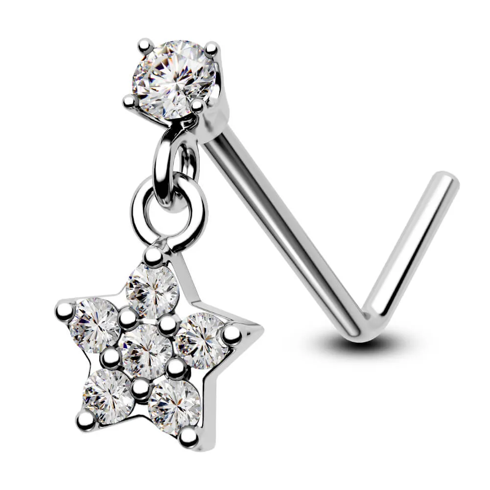 20G Dazzling Star Dangle L Shape Nostril Stud