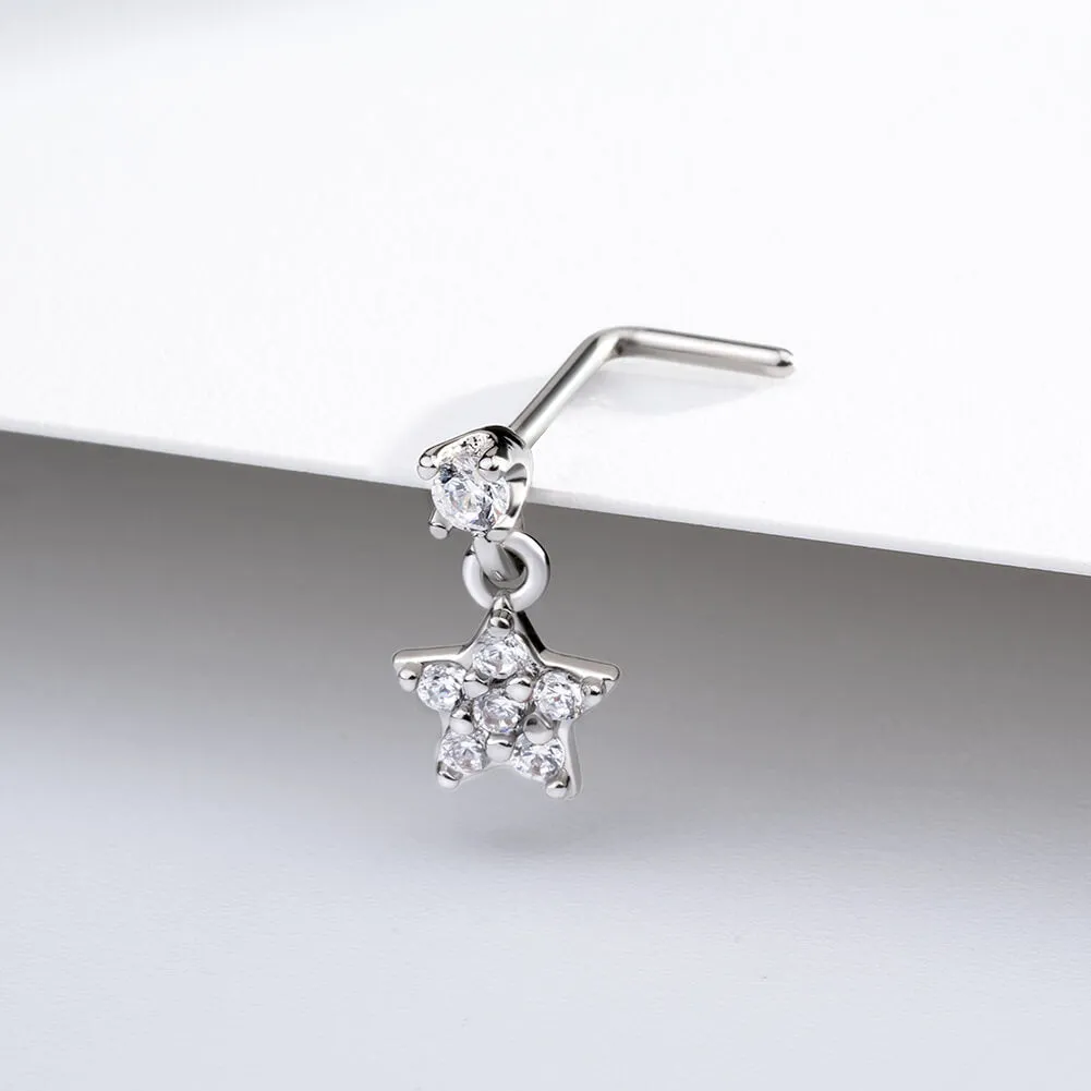 20G Dazzling Star Dangle L Shape Nostril Stud