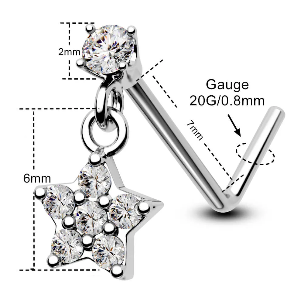 20G Dazzling Star Dangle L Shape Nostril Stud