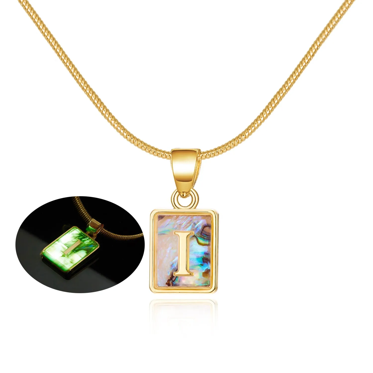 26 Letter Square Necklace Colorful Shell Luminous Pendant Chain Necklace For Women Temperament Ladies Jewelry