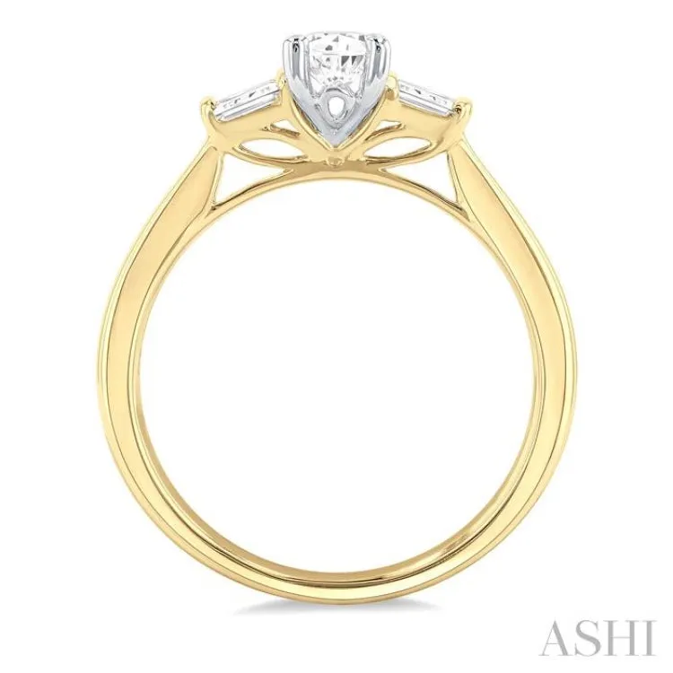 5/8 ctw Baguette and Oval Cut Diamond Ladies Engagement Ring with 1/2 Ct Oval Cut Center Stone in 14K Yellow and White Gold