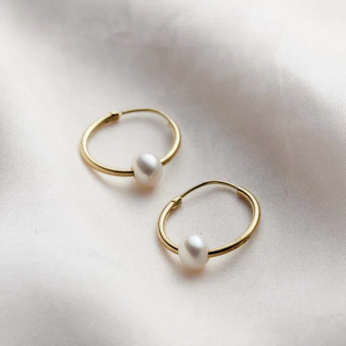 9ct Gold Pearl Hoop Earrings