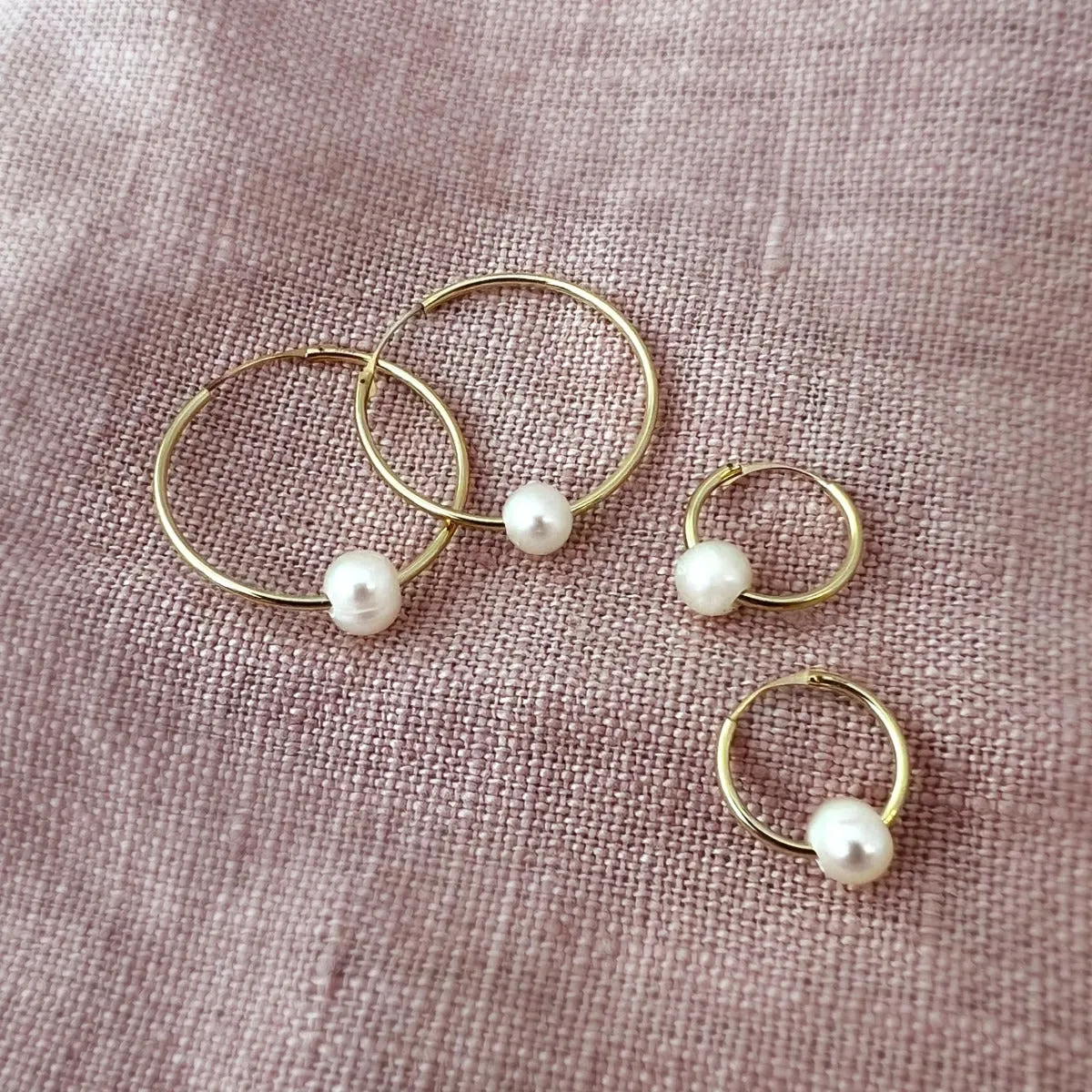 9ct Gold Pearl Hoop Earrings