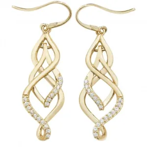 9ct Yellow Gold Zirconia Fish Hook Drop Earrings ES538