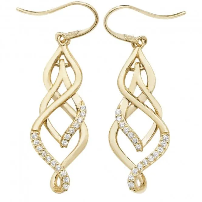 9ct Yellow Gold Zirconia Fish Hook Drop Earrings ES538