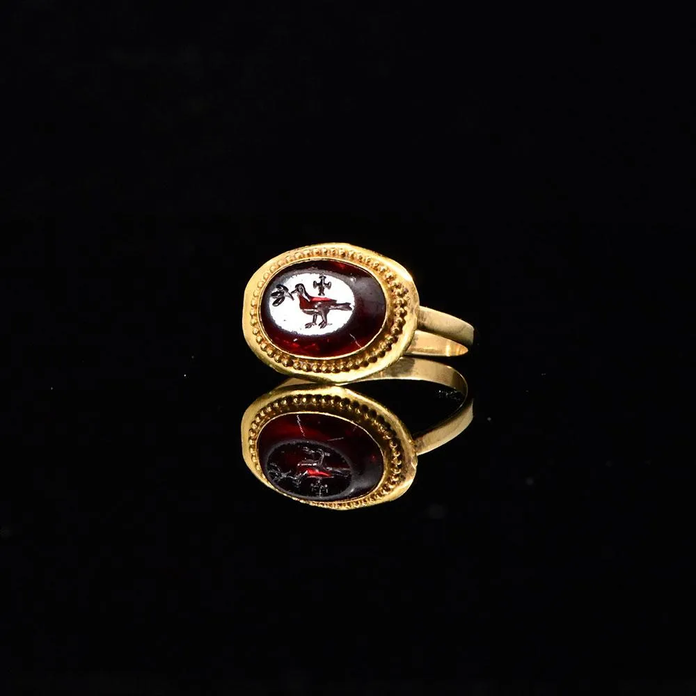 A Byzantine Garnet Intaglio Ring, ca. 4th century CE