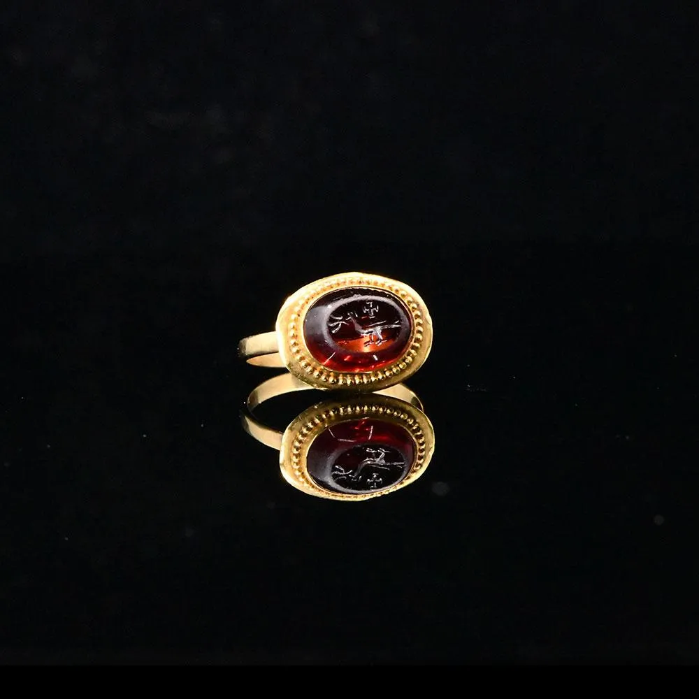 A Byzantine Garnet Intaglio Ring, ca. 4th century CE