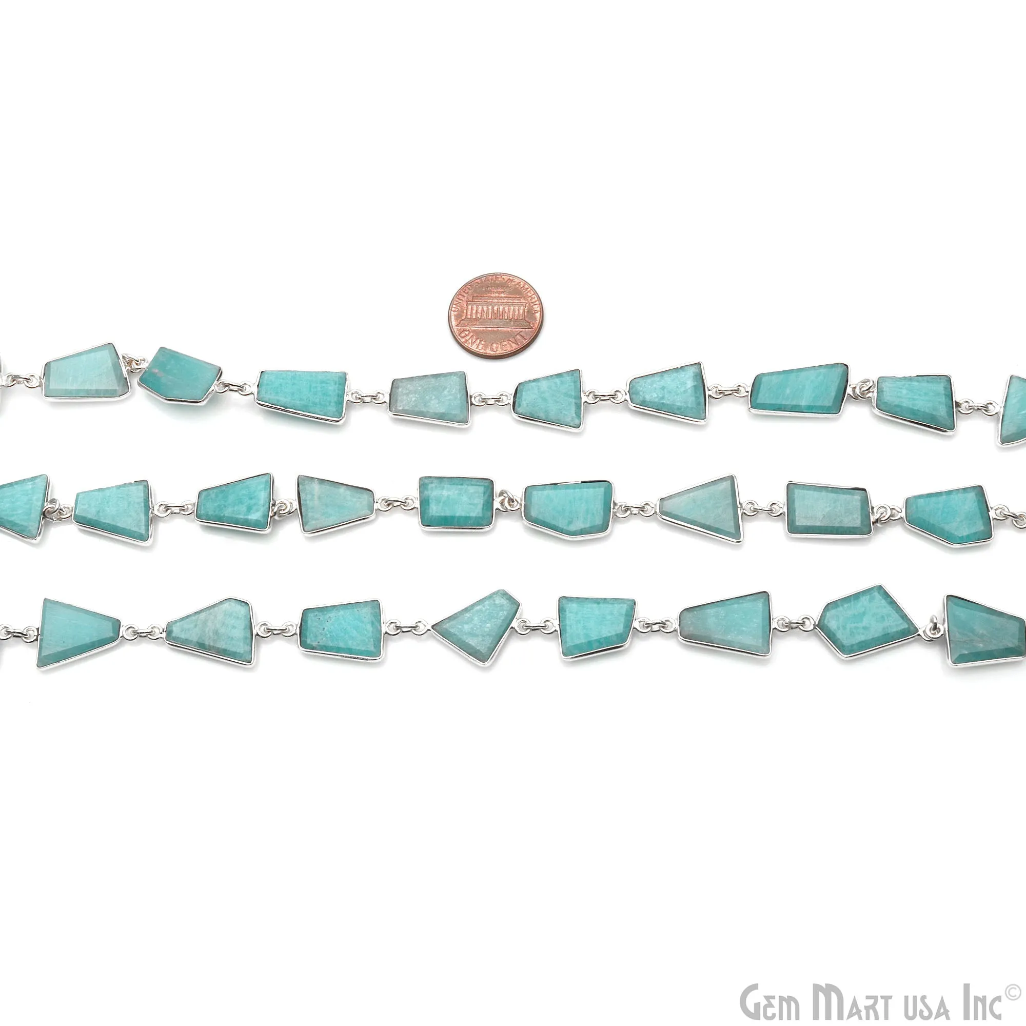 Amazonite 10-15mm Faceted Free Form Silver Bezel Connector Chain