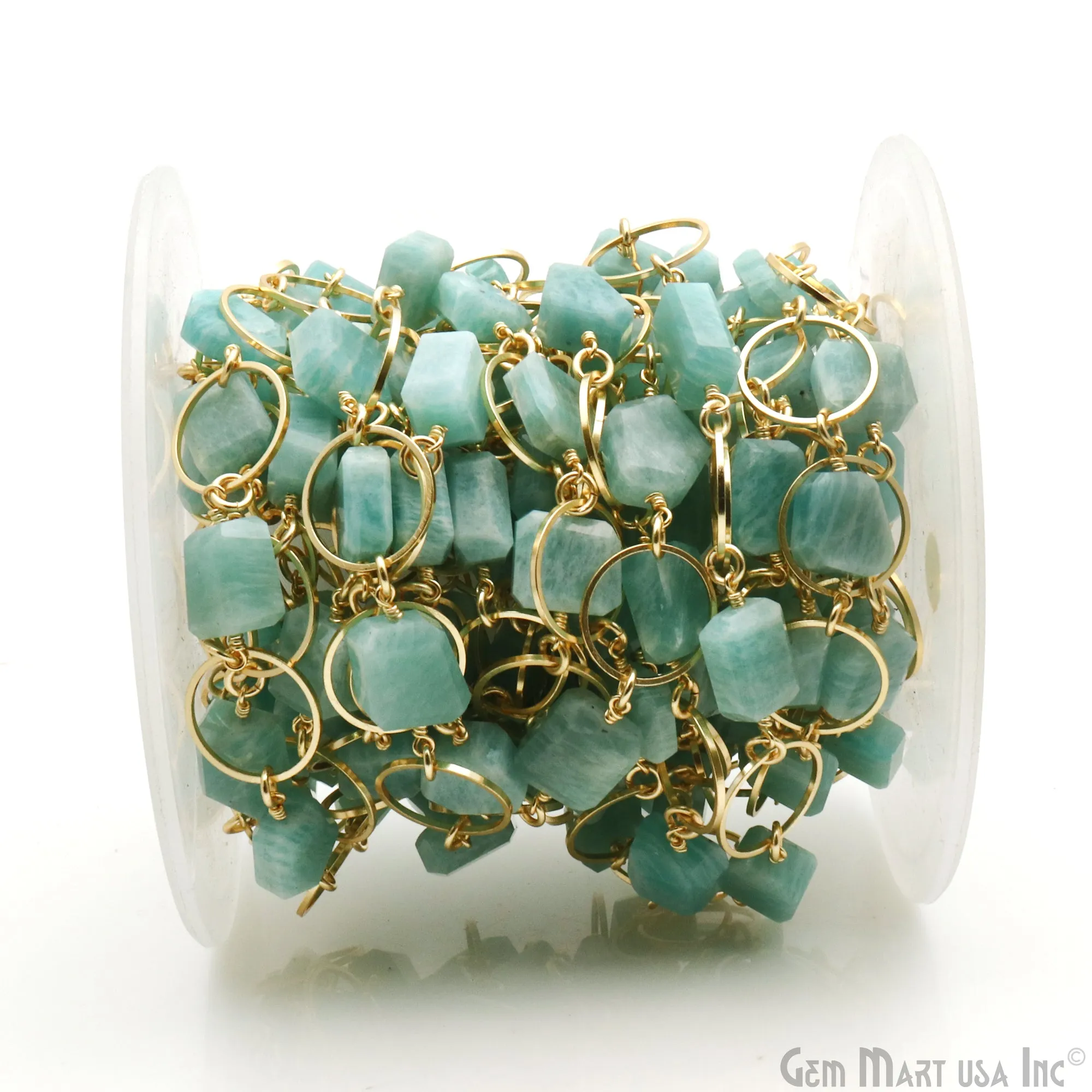 Amazonite With Gold Plated Round Finding Rosary Chain