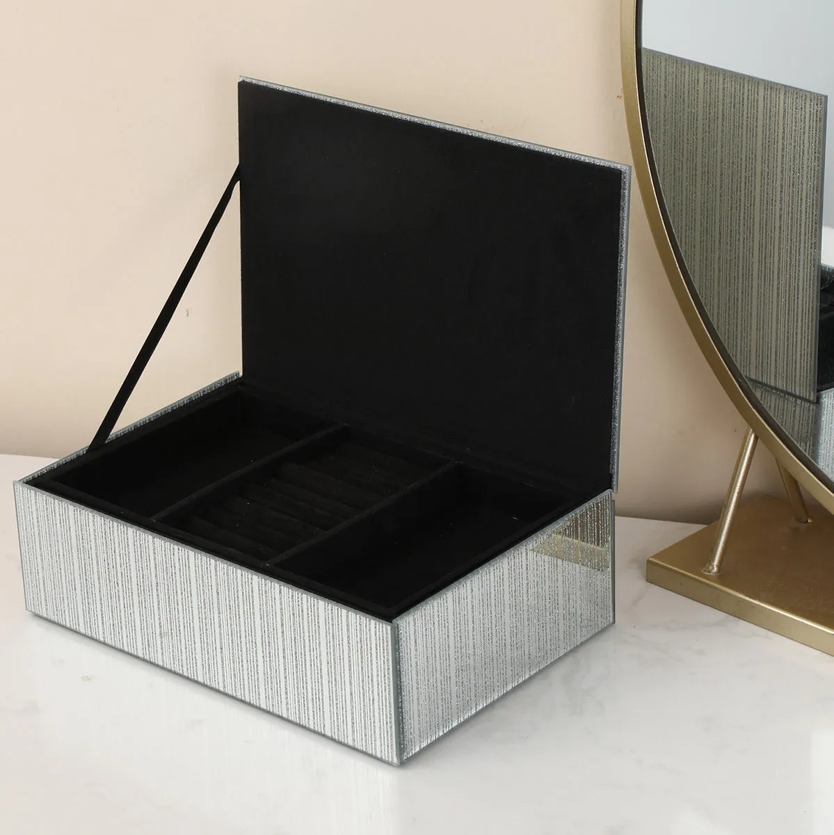 Ambrose Exquisite Silver Striped Glass Jewelry Box