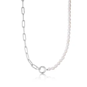 Ania Haie Silver Pearl Chunky Link Chain Necklace