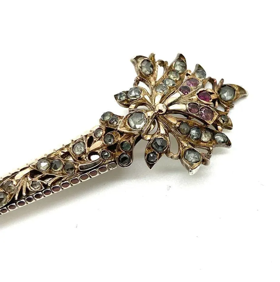 Antique 1900 Jargoon Ruby Sapphire Silver Gilt Kondakoora Brooch