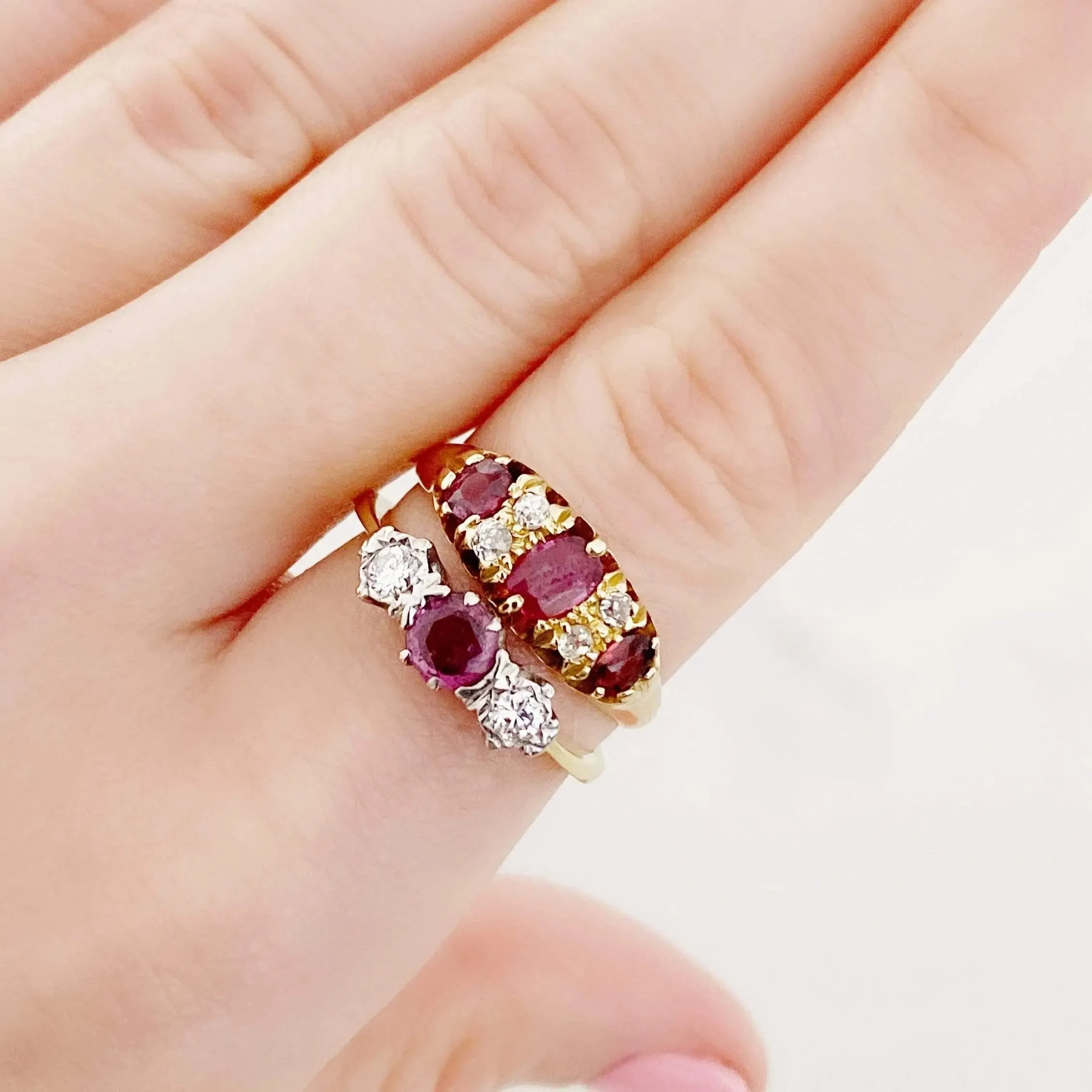 Antique 1912 Ruby Diamond Garnet 18ct Gold Ring