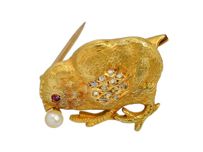 Antique Diamond Chick Bird Brooch