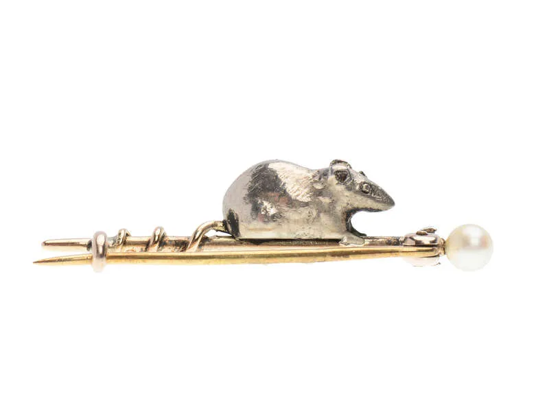 Antique Diamond Mouse Brooch in Box