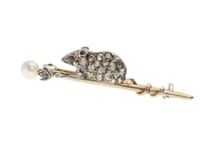 Antique Diamond Mouse Brooch in Box