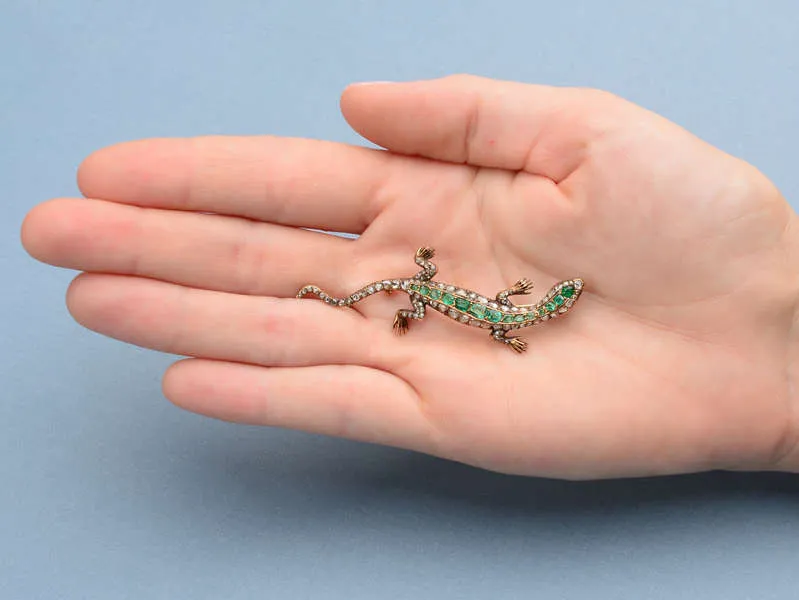 Antique Emerald Diamond Lizard Brooch