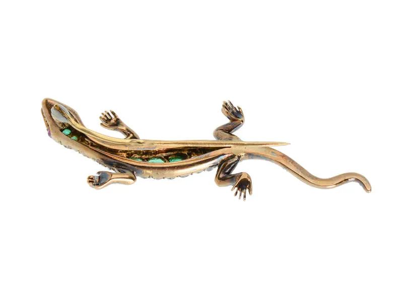 Antique Emerald Diamond Lizard Brooch