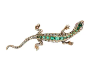 Antique Emerald Diamond Lizard Brooch