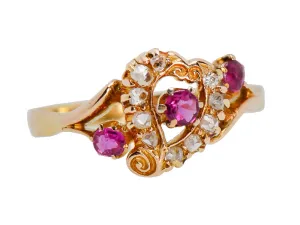 Antique Ruby Witch's Heart Diamond Ring