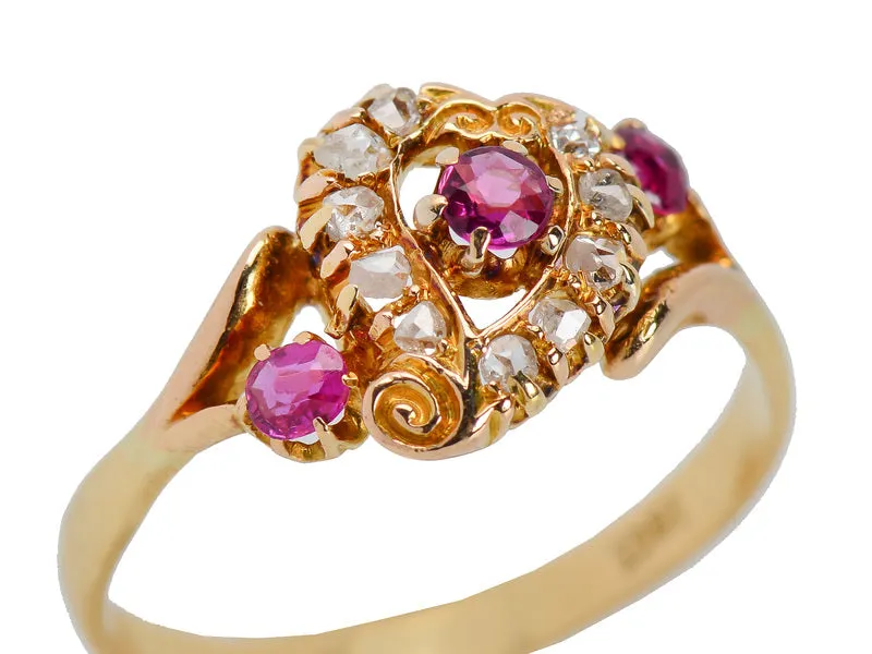 Antique Ruby Witch's Heart Diamond Ring