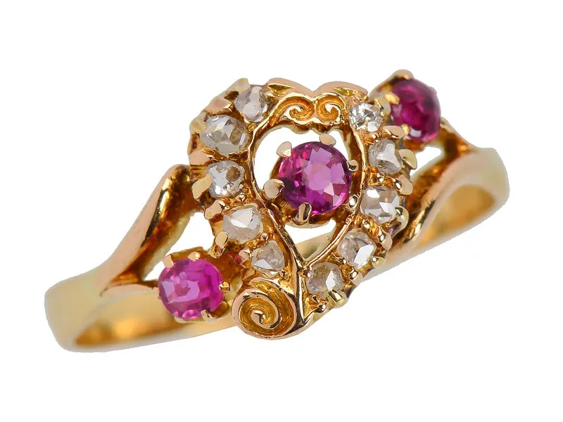 Antique Ruby Witch's Heart Diamond Ring