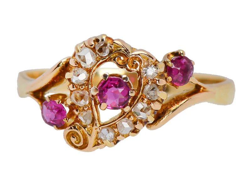 Antique Ruby Witch's Heart Diamond Ring