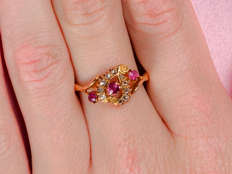 Antique Ruby Witch's Heart Diamond Ring